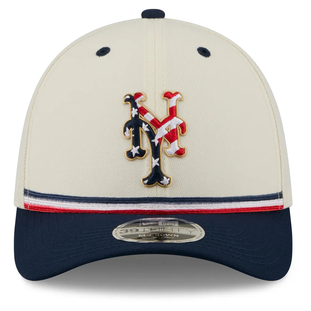 New York Mets New Era USA 250 Fourth of July 39THIRTY M-Crown Flex Hat - Cream/Navy Techwosell
