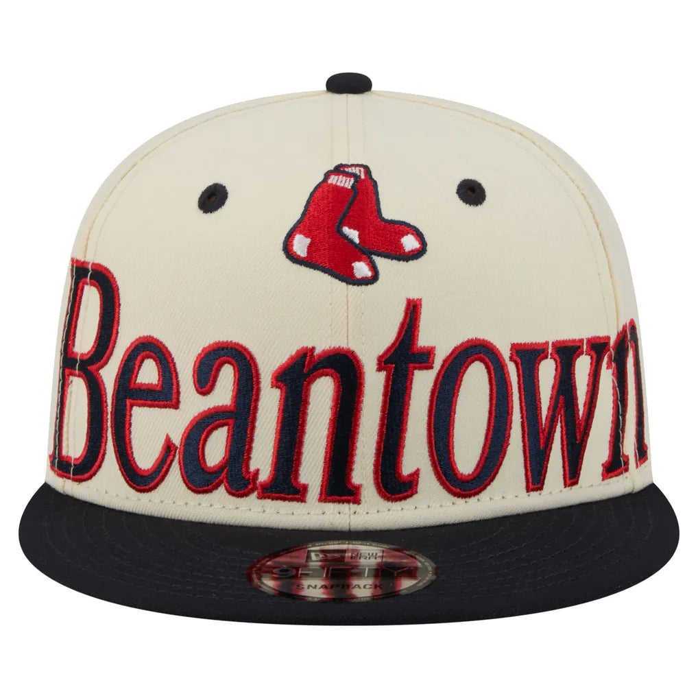 Boston Red Sox New Era Oversized Slogan 9FIFTY Snapback Hat - Cream