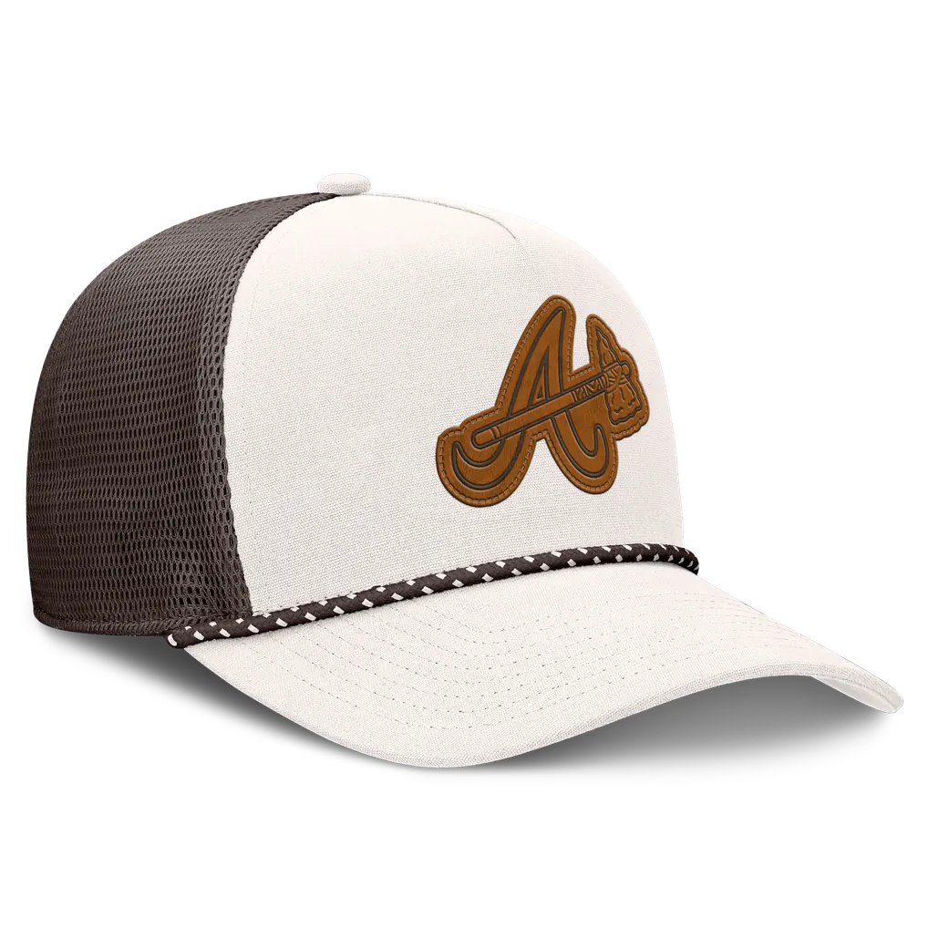 Atlanta Braves Fanatics Level Up Bronco Adjustable Trucker Hat - Cream/Brown Techwosell