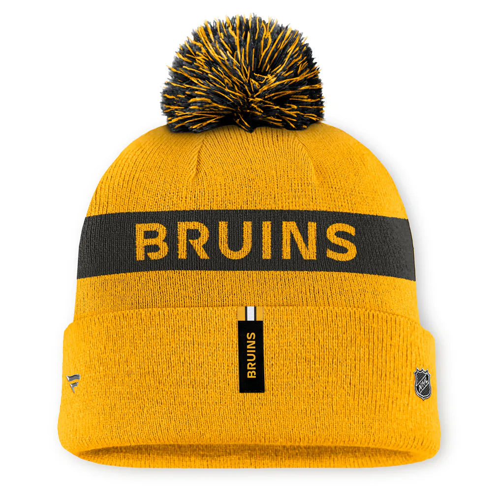 Boston Bruins Fanatics Women's Authentic Pro Rink Cuffed Knit Hat with Pom - Gold/Black Techwosell