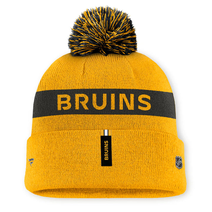 Boston Bruins Fanatics Women's Authentic Pro Rink Cuffed Knit Hat with Pom - Gold/Black