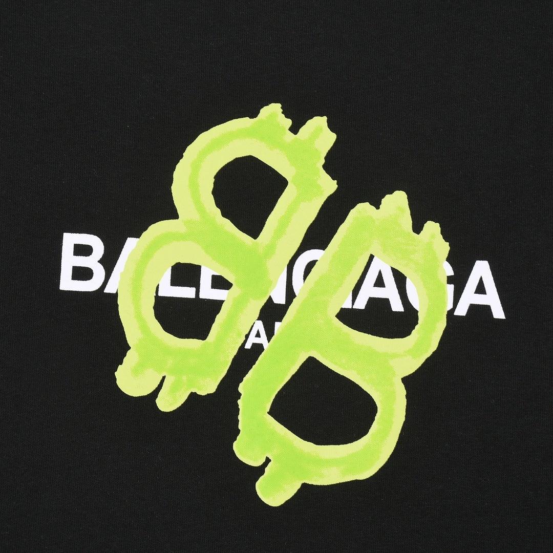 Balenciaga Black & Green T-Shirt Without Collar Techwosell