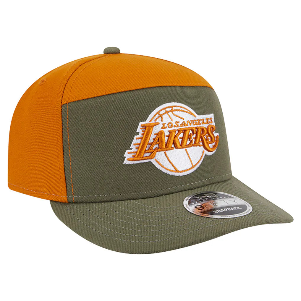 Los Angeles Lakers New Era Two-Tone Color Pack Split Panel 9FIFTY Adjustable Hat - Olive/Burnt Orange