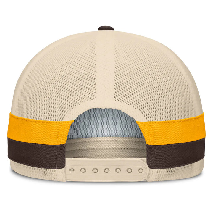 San Diego Padres Fanatics Inherited Side Stripe Trucker Adjustable Hat - Brown/Natural