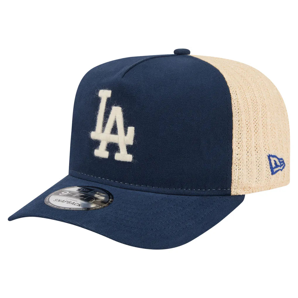 Los Angeles Dodgers New Era Grained 9FIFTY A-Frame Trucker Adjustable Hat - Blue/Natural