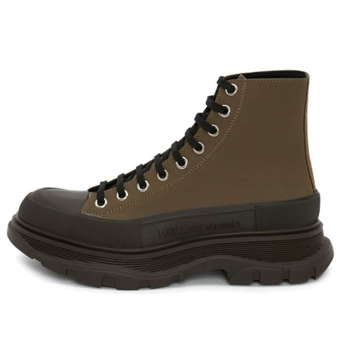 Alexander McQueen Leather Ankle Boots 'Khaki Green